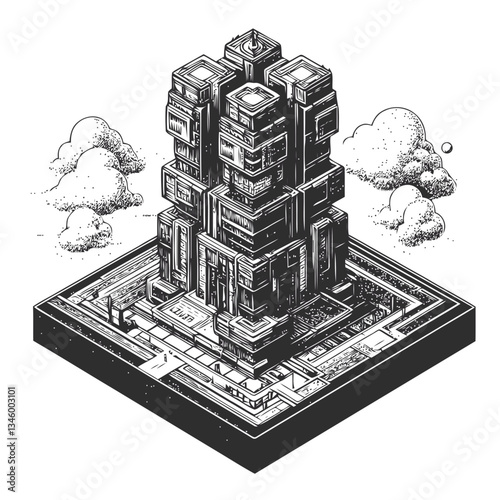 Illustrative depiction of futuristic skyscraper with advanced design concepts