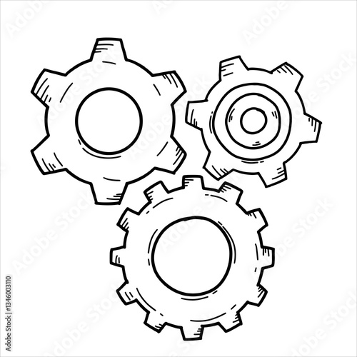 Concept of business idea. Doodle sketch style of Hand drawn gear vector illustration.