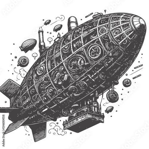 Exquisite steampunk airship with visible gears and artistic vintage elements