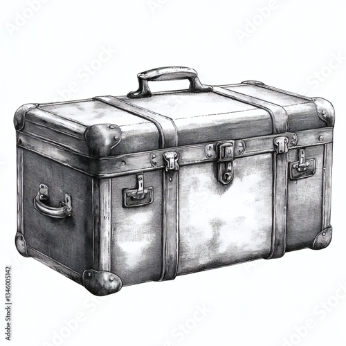 A black and white drawing of a suitcase with a handle