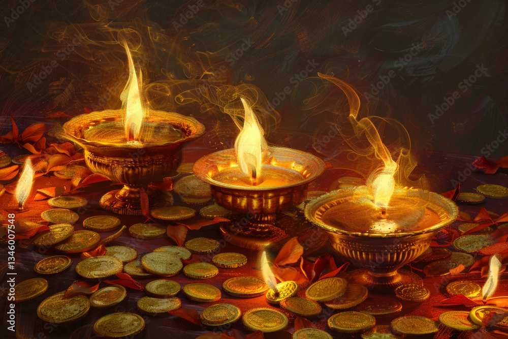 Obraz premium Greeting card with holiday composition for happy Akshaya Tritiya