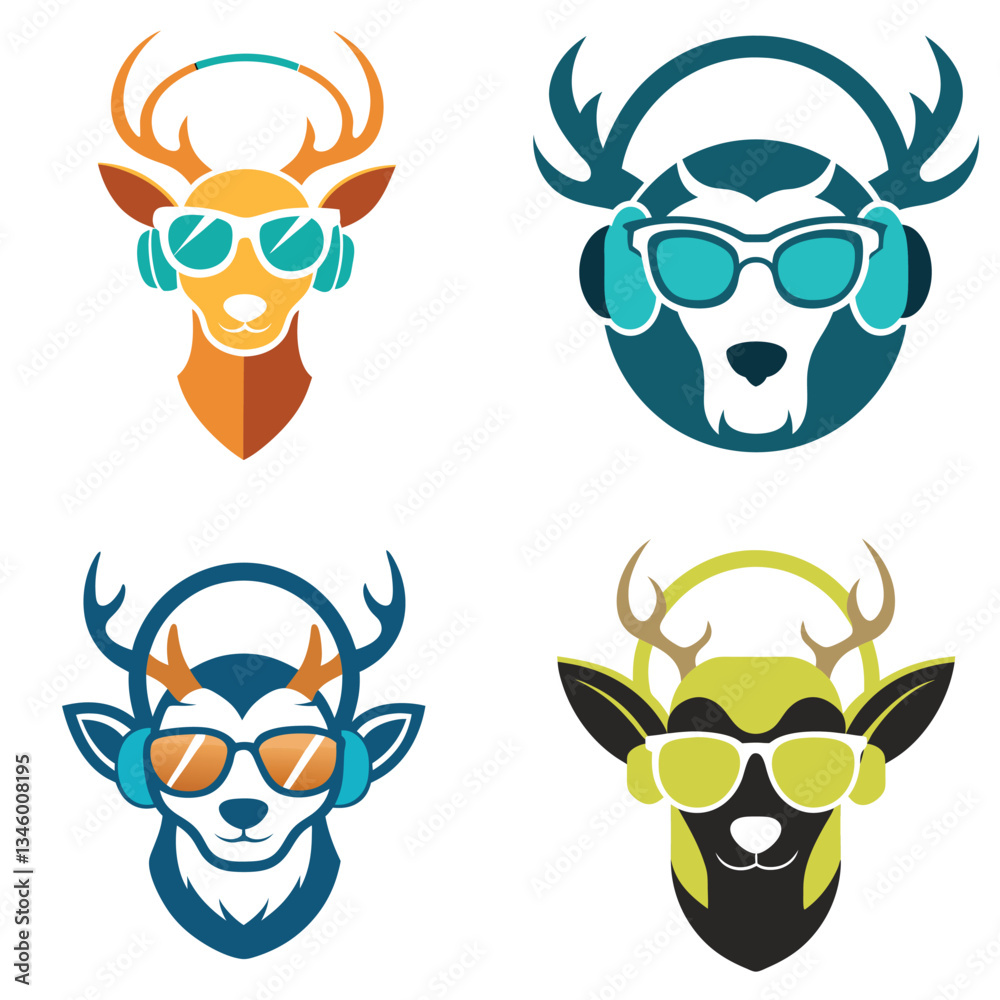 Naklejka premium animal head icon set logo vector art illustration 