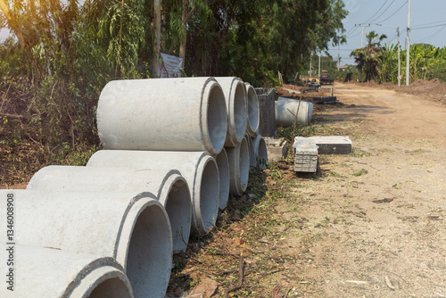 Wallpaper Mural Prestressed concrete pipe piles placed in the construction area of ​​the drainage pipe installation project Torontodigital.ca