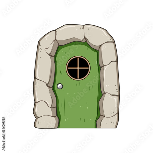 magic wooden door fairy tale house cartoon vector illustration