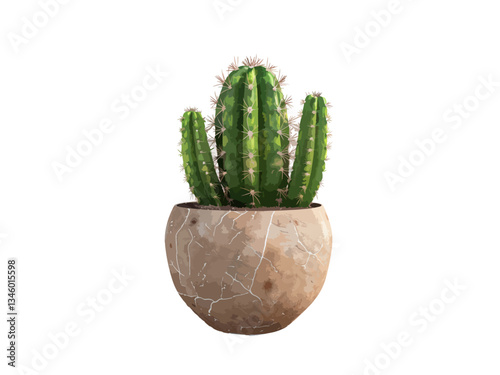 A vector illustration of a cactus in a pot viewed from the side, featuring a simple, modern design, perfect for plant, nature, and home decor-related projects.