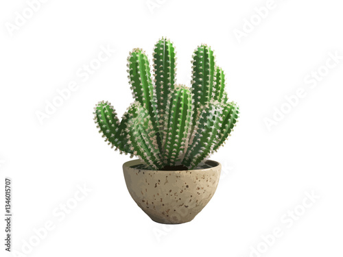 A vector illustration of a cactus in a pot viewed from the side, featuring a simple, modern design, perfect for plant, nature, and home decor-related projects.
