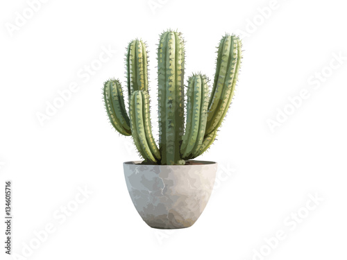 A vector illustration of a cactus in a pot viewed from the side, featuring a simple, modern design, perfect for plant, nature, and home decor-related projects.