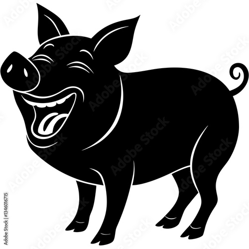 A pig laughing uncontrollably silhouette vector illustration