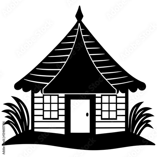  A rural hut silhouette vector illustration 