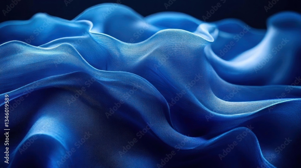 Fototapeta premium Elegant Blue Silk Fabric Draped Soft Waves Texture