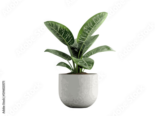 A vector illustration of a potted plant in side view, showcasing vibrant greenery and a simple, modern design, perfect for home decor or nature-related themes.