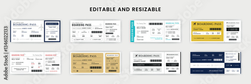 Boarding Pass Invitation For Airplane and Boat, Bundle of Airline Boarding Pass Design Template. Minimalist Flight Ticket and Wedding Invitation.