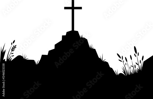 Good Friday Cross on Hill - Christian Crucifixion Silhouette Vector