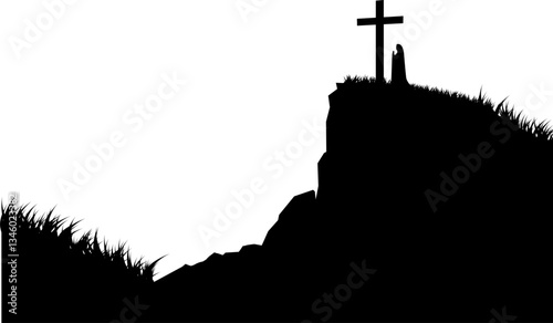 Good Friday Cross on Hill - Christian Crucifixion Silhouette Vector