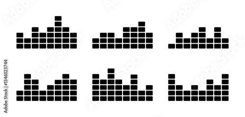 Set of melody tracks with variable frequencies. wave Sound signal with high low frequency amplitudes. Simple black and white vector isolated on white background