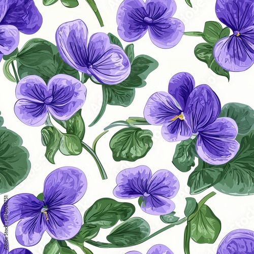Wallpaper Mural Violets flowers plants floral blooming botanical seamless pattern ornament design, tile Torontodigital.ca
