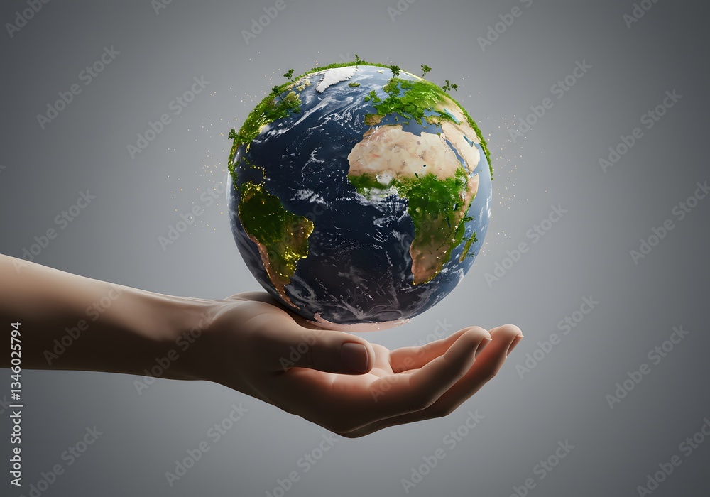 Ultra-Realistic Earth in Hand – Softly Illuminated Vegetation Representing Planetary Care Ultra-Realistic Earth in Hand – Softly Illuminated Vegetation Representing Planetary Care