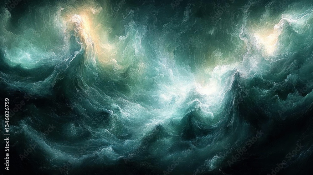 Obraz premium Abstract Ocean Waves Dark Green Teal Fantasy Art