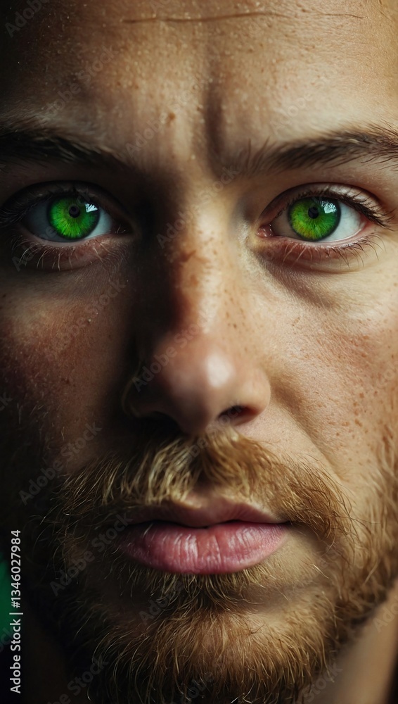 Cartoon character with bright green eyes Cartoon character with bright green eyes