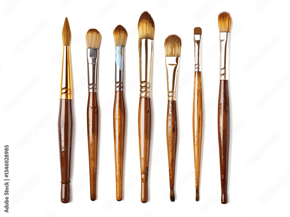 Vector graphic set of various paintbrushes in different shapes and sizes, perfect for art, painting, and creative design projects. Ideal for digital and traditional artwork concepts.