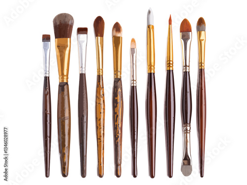 Vector graphic set of various paintbrushes in different shapes and sizes, perfect for art, painting, and creative design projects. Ideal for digital and traditional artwork concepts.