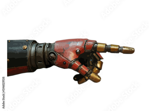 A futuristic robotic hand pointing with its index finger, symbolizing technology, AI, and innovation. Sleek mechanical design, ideal for digital interaction, automation, and sci-fi concepts.