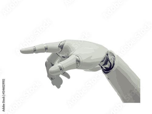 A futuristic robotic hand pointing with its index finger, symbolizing technology, AI, and innovation. Sleek mechanical design, ideal for digital interaction, automation, and sci-fi concepts.