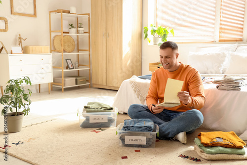 Young man with notebook fol...