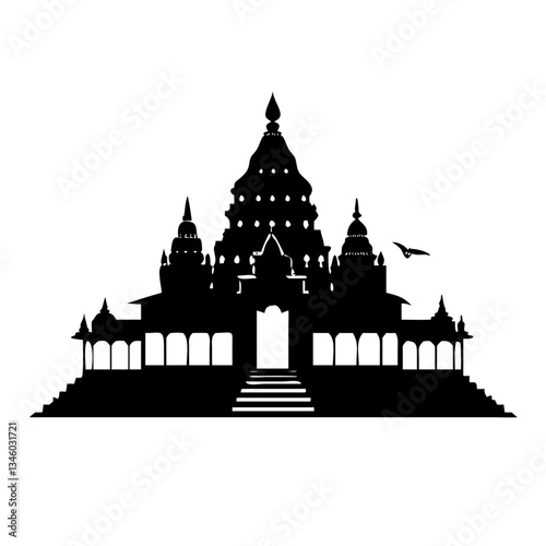 hindu temple icon, hindu temple silhouette vector illustration-simple silhouette illustration of hindu temple, perfect for hindu temple logos and icons