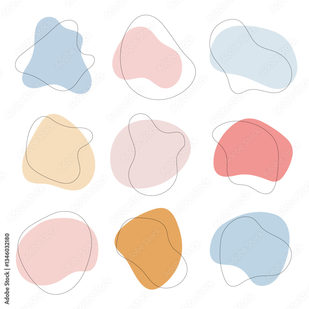 A structured grid of pastel-colored abstract shapes in a clean, minimal style.