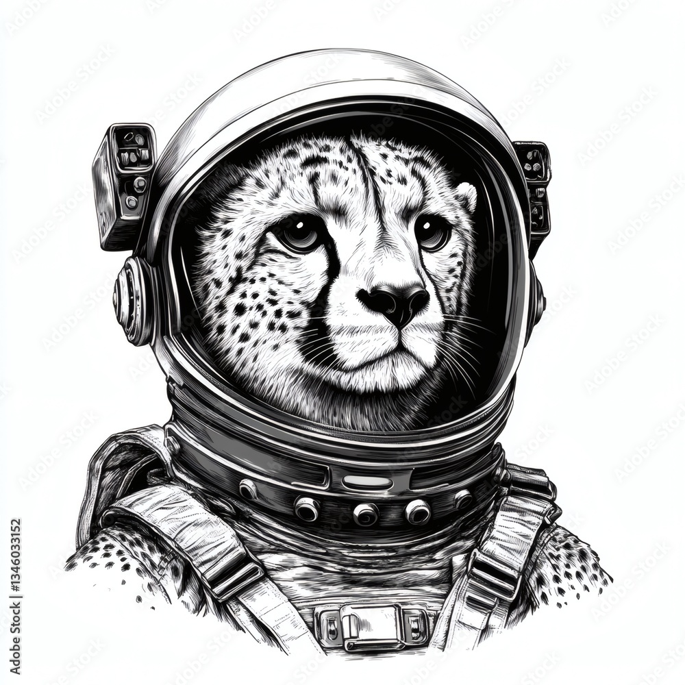 Fototapeta premium A cheetah is wearing a space suit and looking at the camera