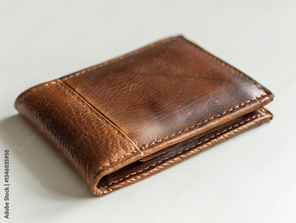 Leather Wallet: An elegant close-up shot of a stylish, brown leather wallet resting on a surface, showcasing its craftsmanship and rich texture. Leather Wallet: An elegant close-up shot of a stylish, brown leather wallet resting on a surface, showcasing its craftsmanship and rich texture.