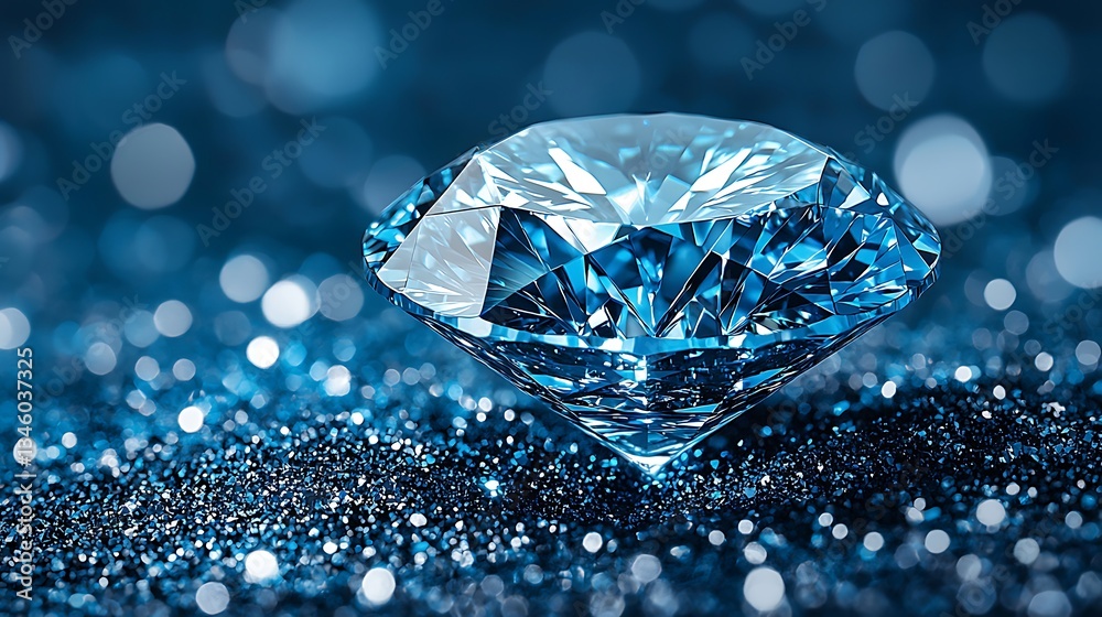 Brilliant Blue Diamond on Sparkling Glitter Brilliant Blue Diamond on Sparkling Glitter