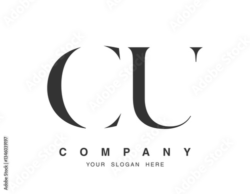 CU logo design. Initial letter c and u serif font style. Creative classic company name typography. Trendy logotype or identity.