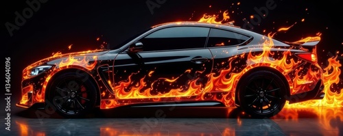 Black fire flames tribal design, vehicle wrap pattern, black fire, graphic, illustration