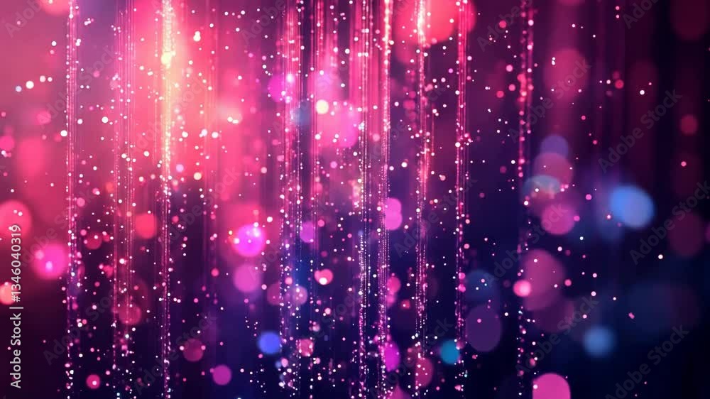 Sparkling glitter rain falls creating a vibrant party background