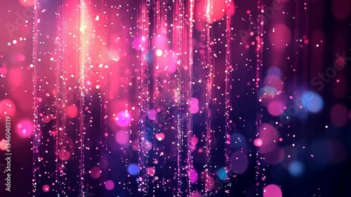 Sparkling glitter rain falls creating a vibrant party background