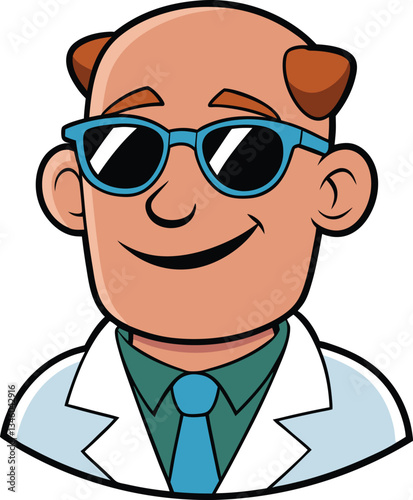 Smart scientist in a laboratory coat, with a pair of stylish glasses Logo, Mascot, icon