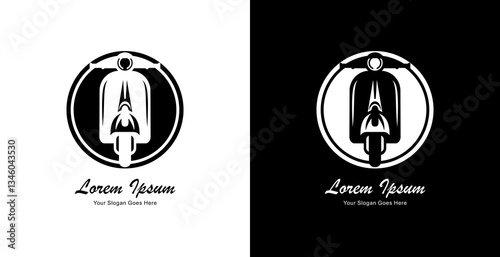 scooter motorbike logo design with front view and combined with circle