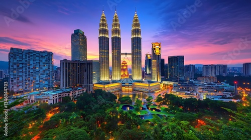 Kuala Lumpur Skyline Sunrise Cityscape,  View from Above