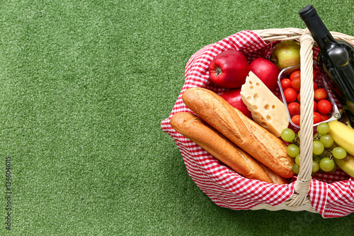 Wicker picnic basket with t...