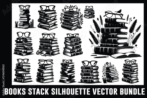 Books Stack Silhouette Vector Bundle