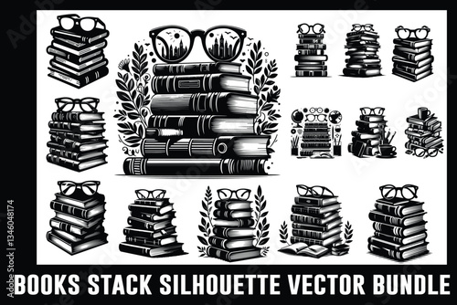 Books Stack Silhouette Vector Bundle