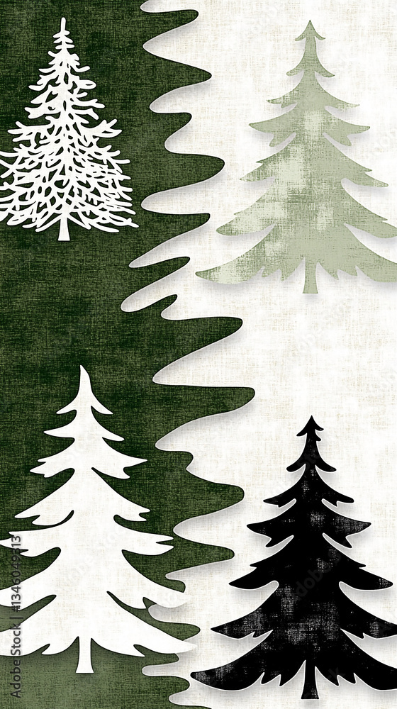 Obraz premium Decorative pattern featuring trees in various colors on a textured background, ideal for seasonal designs