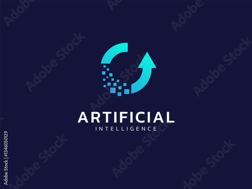 Artificial intelligence with growth arrow up circle movement technology Analysis logo vector design concept. AI technology logotype symbol for advance technology, tech company, ui, network, robotic.