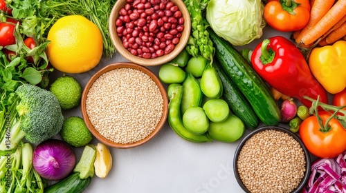 Wallpaper Mural A vibrant assortment of fresh vegetables, legumes, and grains arranged neatly, showcasing a healthy, colorful selection for a nutritious meal. Torontodigital.ca
