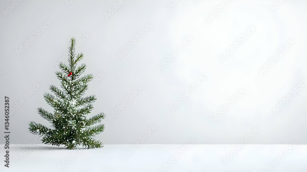Small Christmas Tree With Red Ornament On White Background Small Christmas Tree With Red Ornament On White Background