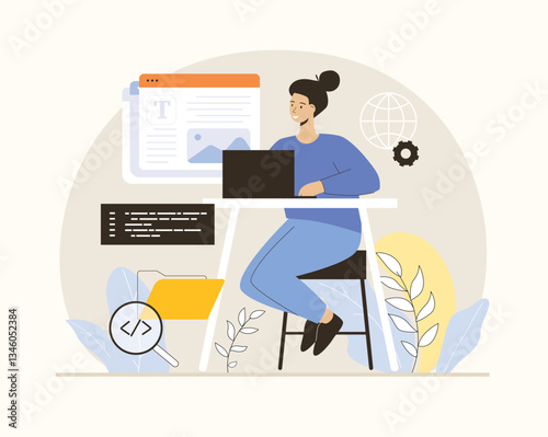 Web scraping concept. Technology for collecting data from web pages. Extracting content and data from websites in different formats. Flat vector illustration.
