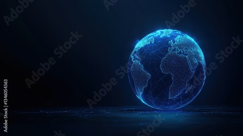 Digital Globe Concept with Global Connections and Networking Nodes in a Dark Background, Representing Technology and Innovation in the Modern World