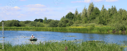Obraz na płótnie Beautiful river landscape. Banner river Pripyat in summer. w salonie